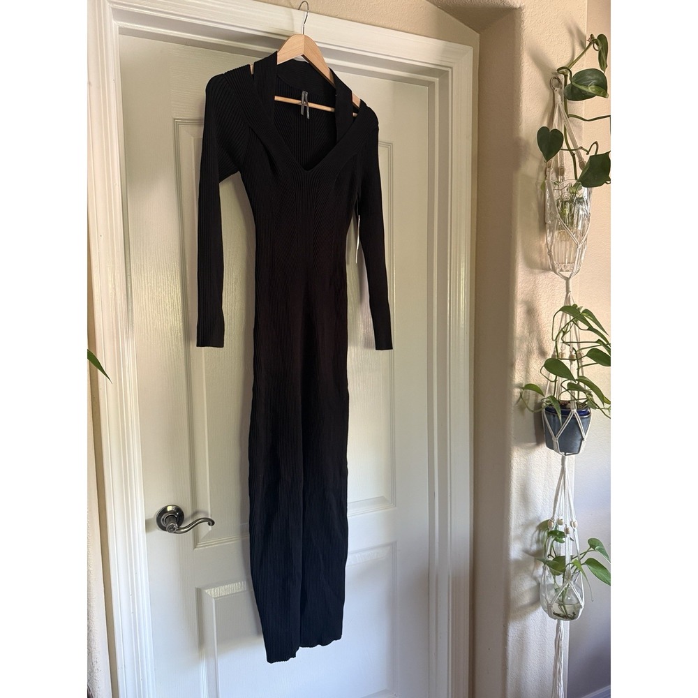 Anthropologie Long Sleeve Crisscross Knit Maxi Dress Black S NWT $228 - Picture 5 of 16